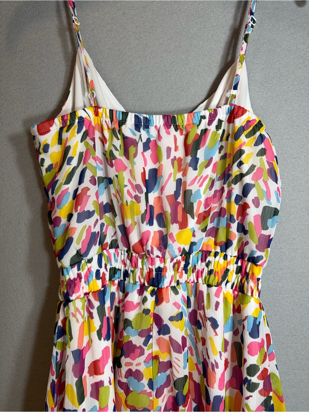 Colorful Rainbow Print Sleeveless Mini Dress Romper Small White Flowy - Picture 8 of 15
